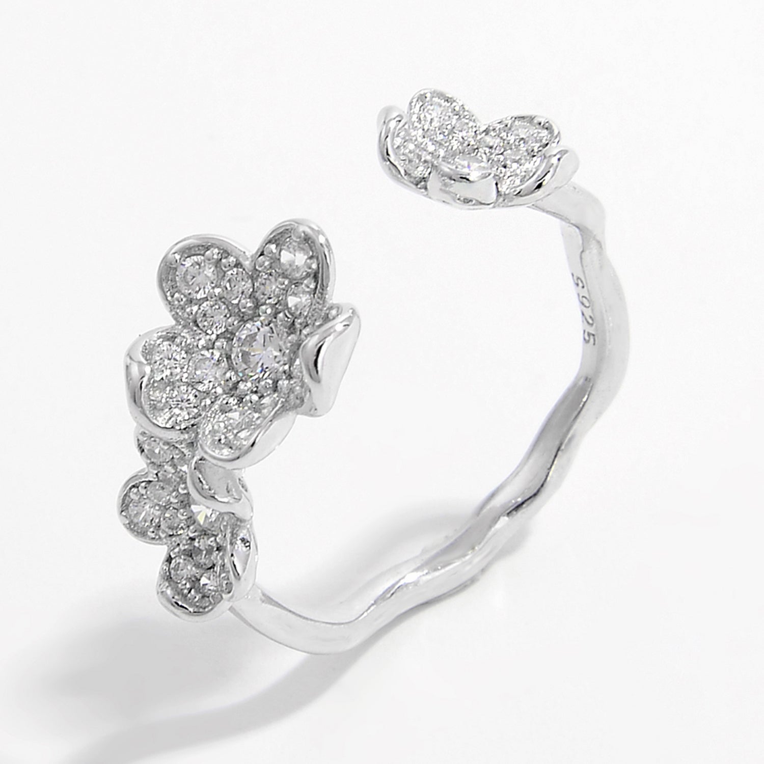 925 Sterling Silver Inlaid Zircon Open Ring Silver