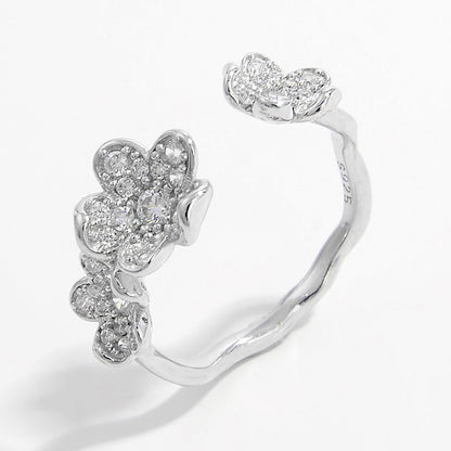925 Sterling Silver Inlaid Zircon Open Ring Silver