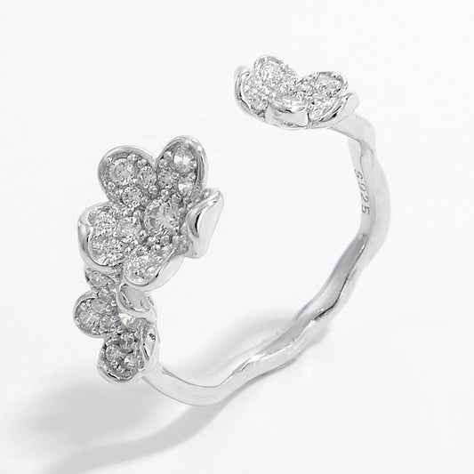 925 Sterling Silver Inlaid Zircon Open Ring Silver