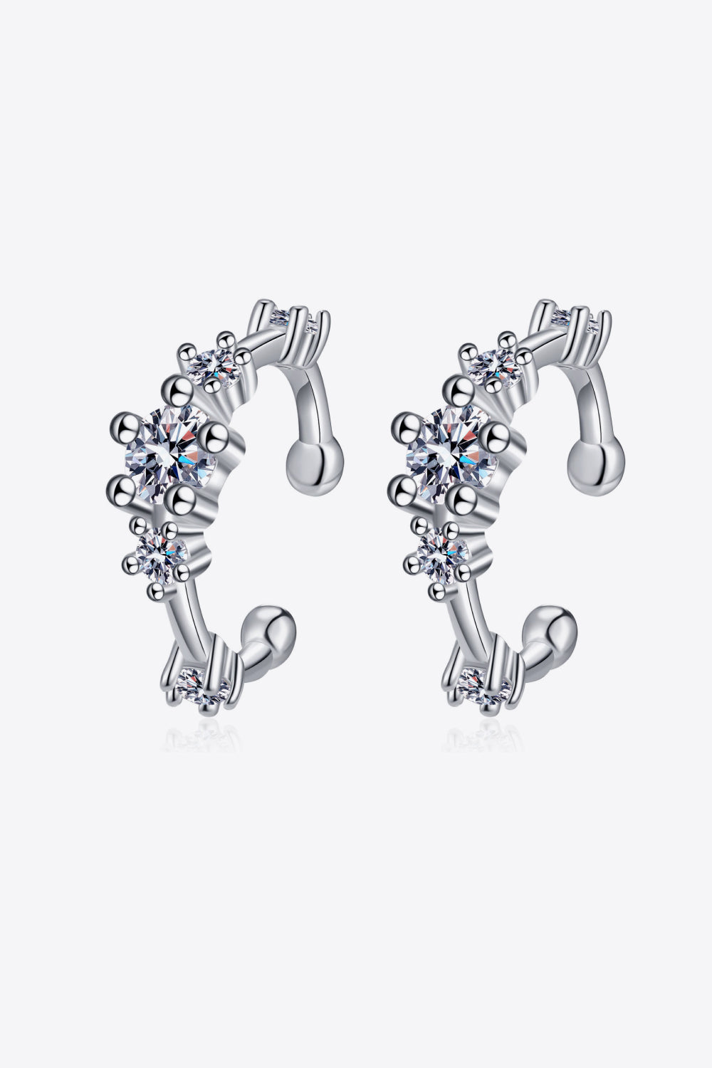 Moissanite Rhodium-Plated Cuff Earrings Silver One Size