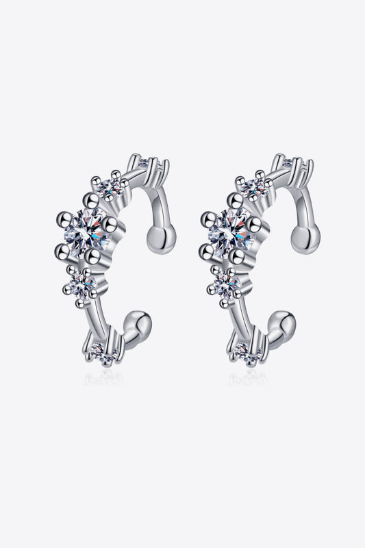 Moissanite Rhodium-Plated Cuff Earrings Silver One Size