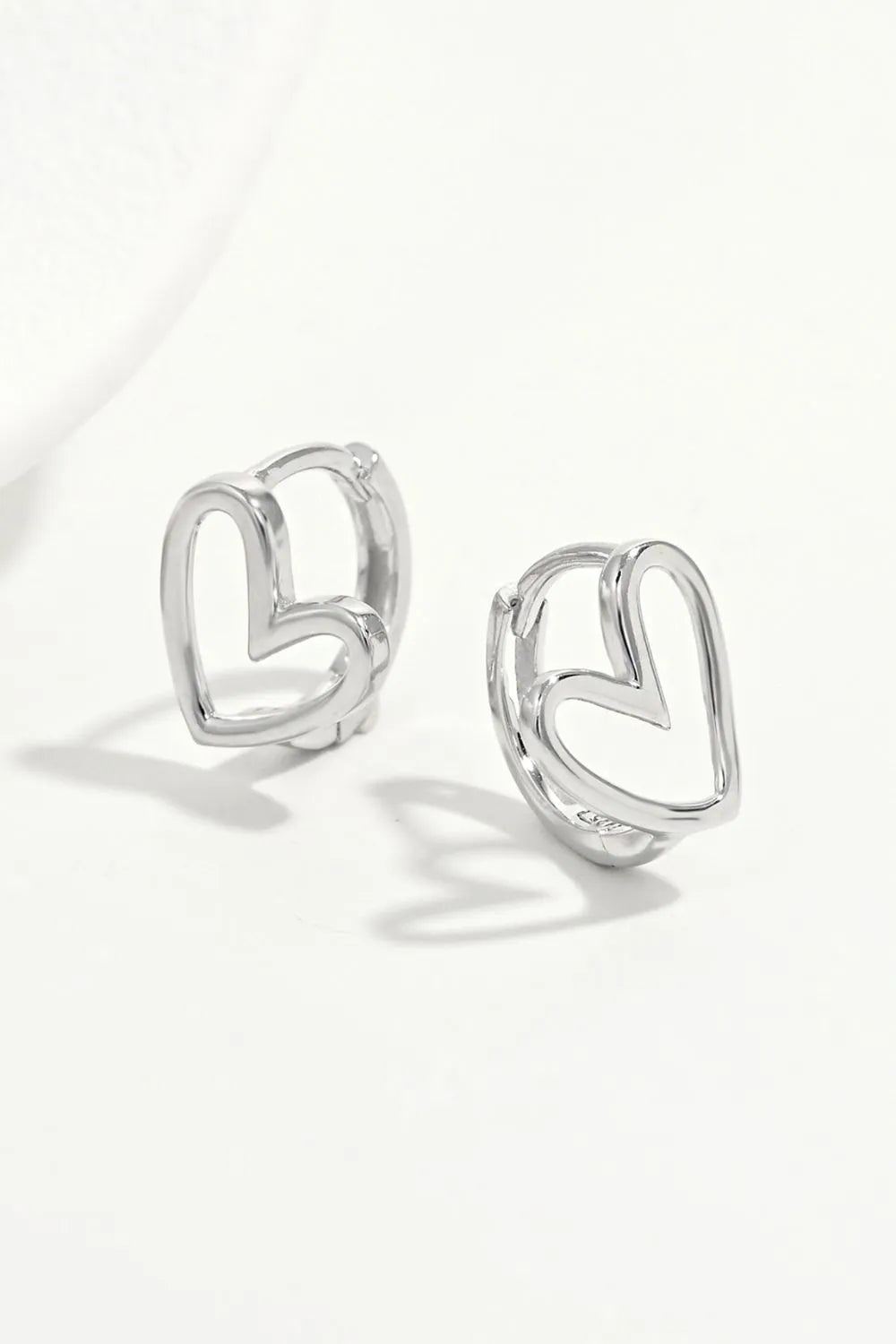 925 Sterling Silver Heart Shape Earrings Silver One Size