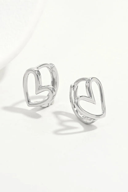 925 Sterling Silver Heart Shape Earrings Silver One Size