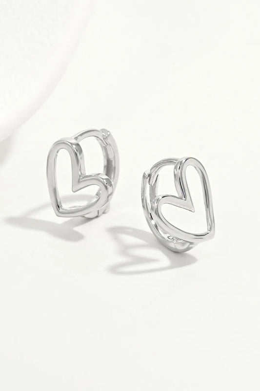 925 Sterling Silver Heart Shape Earrings Silver One Size