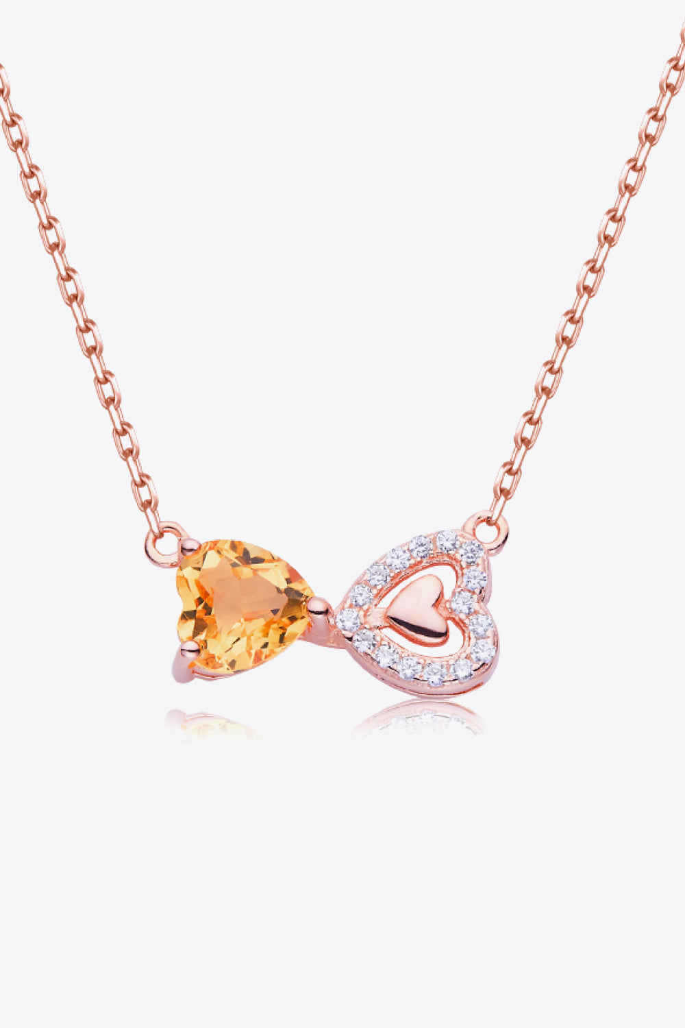 Citrine Heart 925 Sterling Silver Necklace Rose Gold One Size