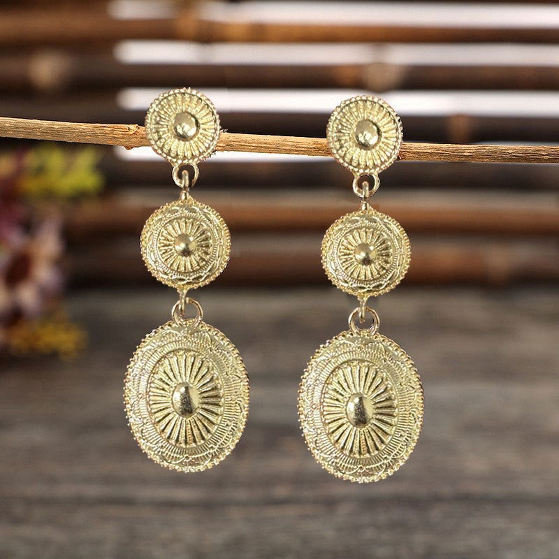 Vintage Alloy Dangle Earrings Gold One Size