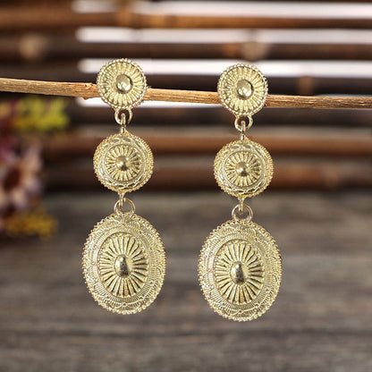 Vintage Alloy Dangle Earrings Gold One Size
