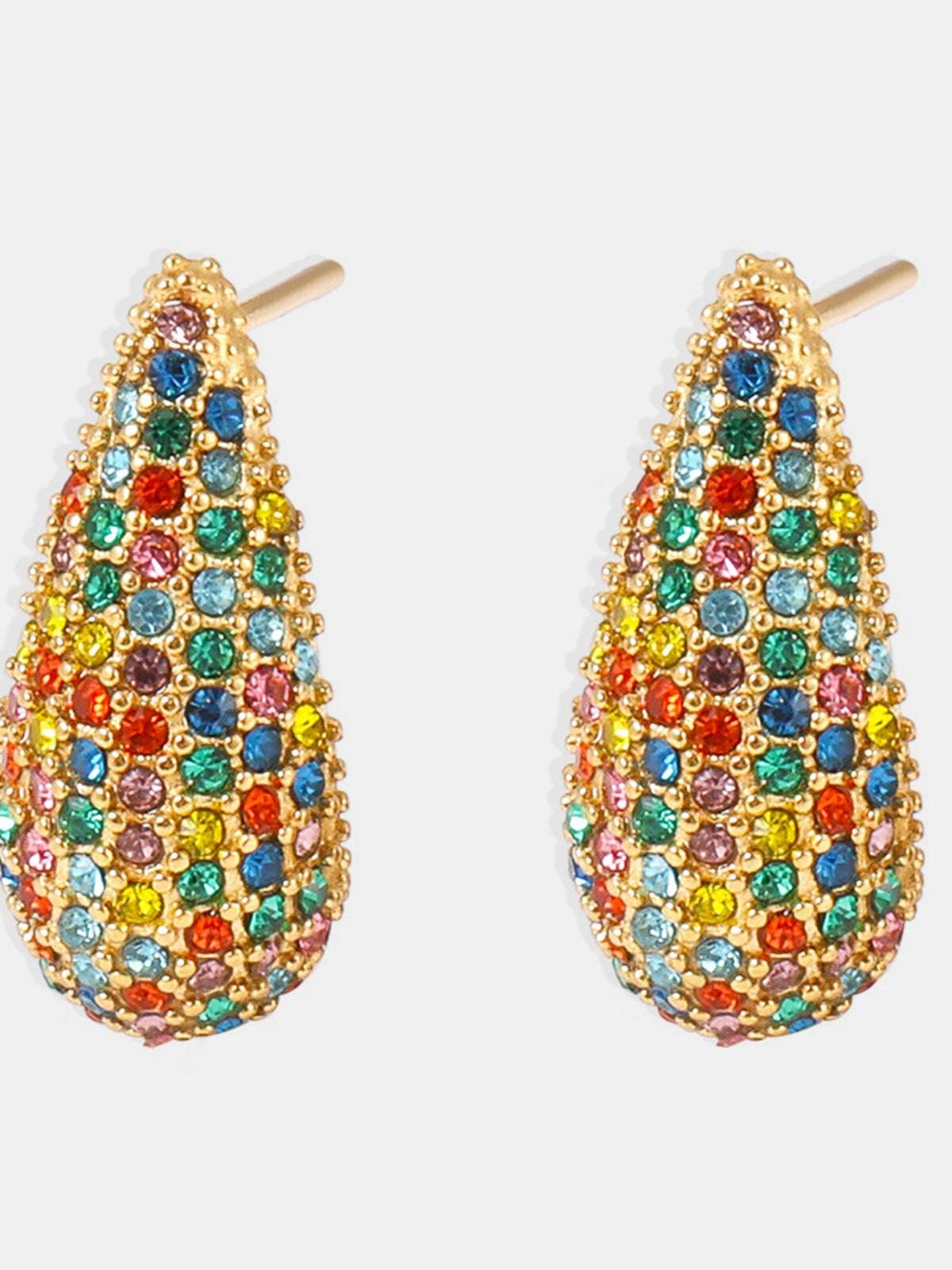 Stainless Steel Inlaid Zircon Teardrop Earrings Multicolor( gold) One Size