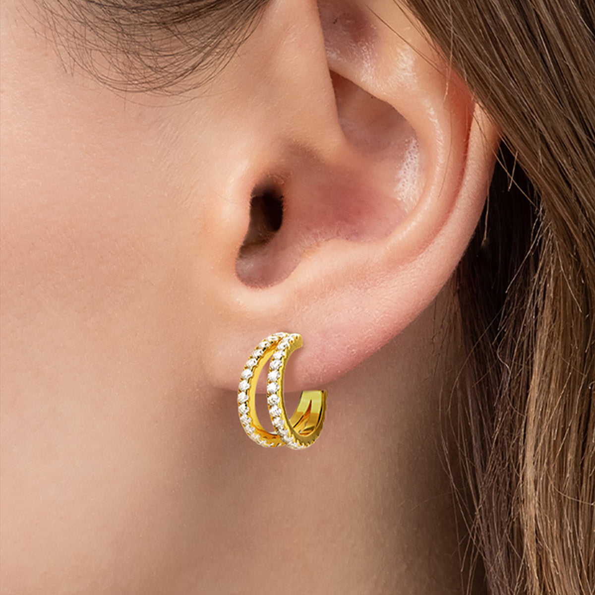 Moissanite 925 Sterling Silver C-Hoop Earrings Gold One Size