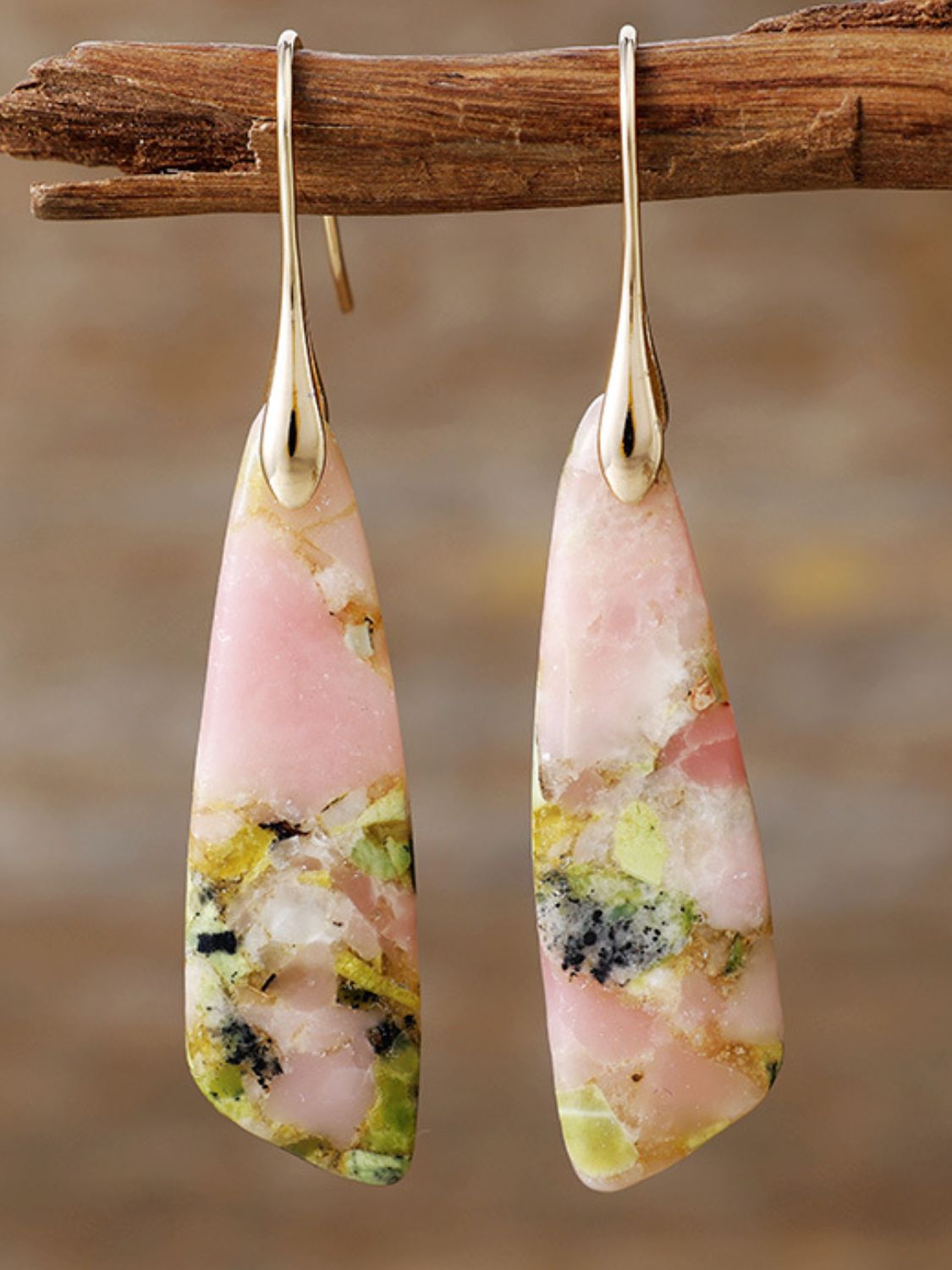 Geometrical Shape Dangle Earrings Pink Yellow Gold One Size