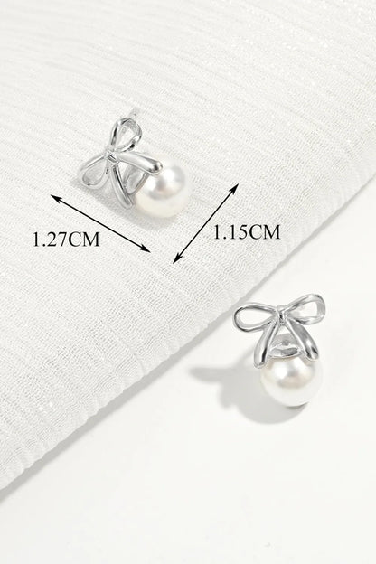 925 Sterling Silver Pearl Bow Earrings