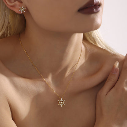 Stainless Steel Inland Zircon Snowflake Necklace White One Size