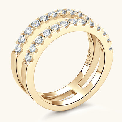 925 Sterling Silver Moissanite Double Layered Ring Gold