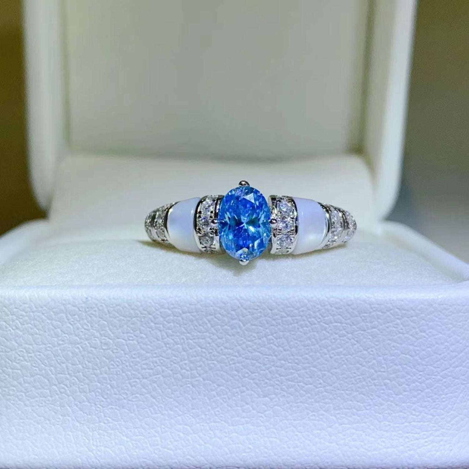 1 Carat Moissanite 925 Sterling Silver Ring Blue