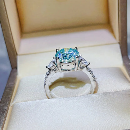 5 Carat Moissanite 925 Sterling Silver Ring Turquoise