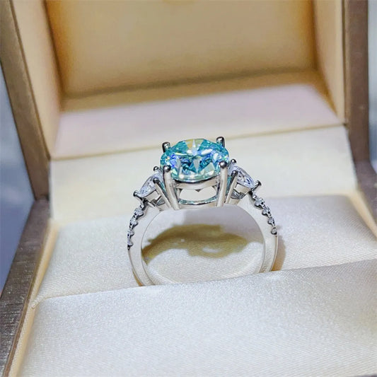 5 Carat Moissanite 925 Sterling Silver Ring Turquoise