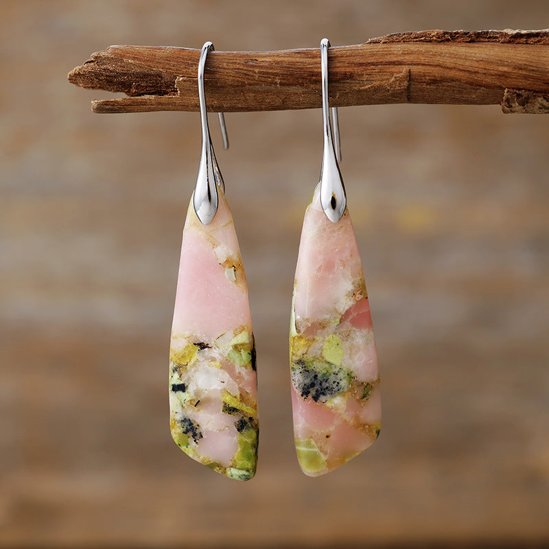 Geometrical Shape Dangle Earrings Pink Silver One Size