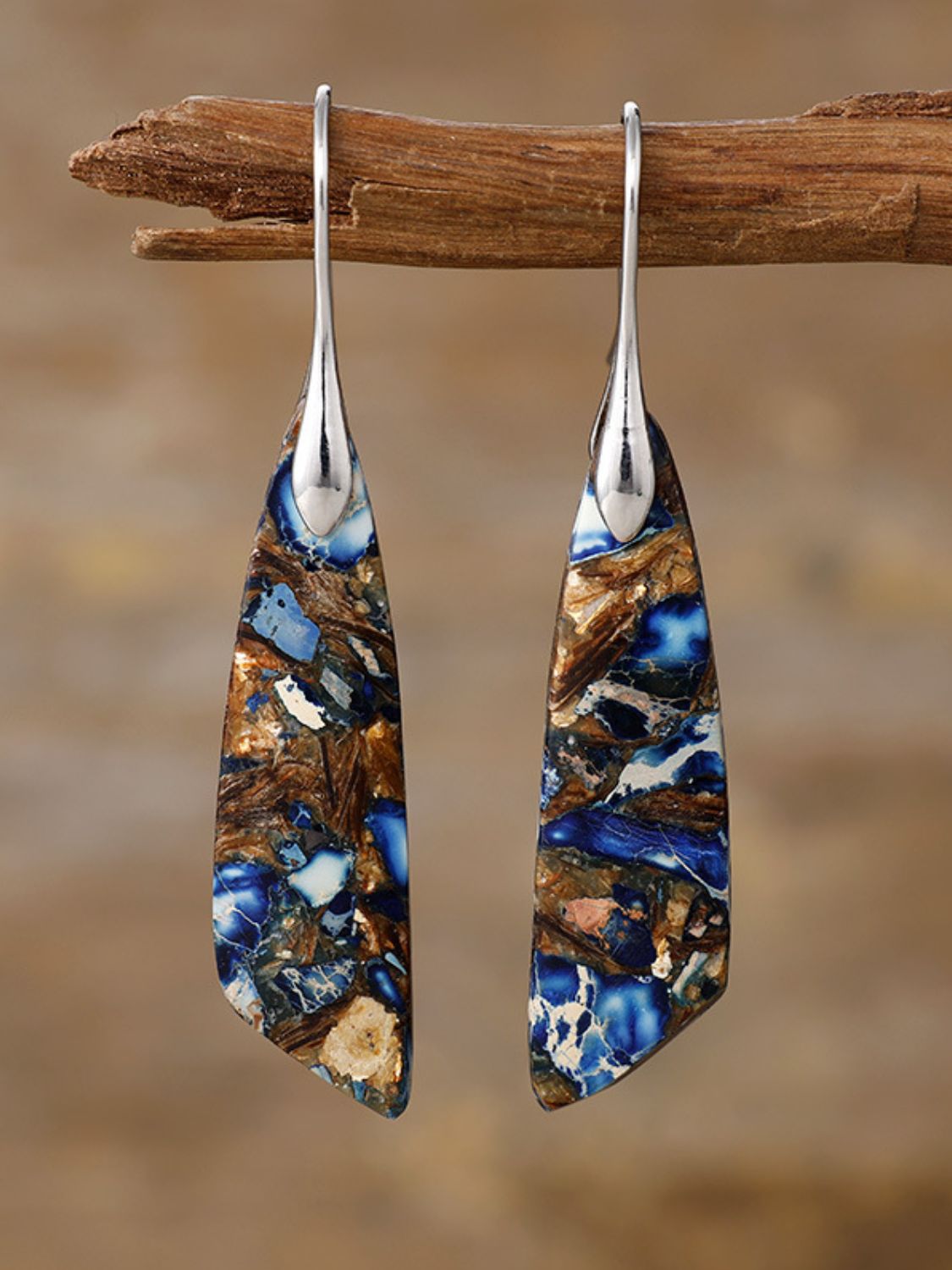 Geometrical Shape Dangle Earrings Brown Silver One Size