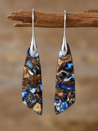 Geometrical Shape Dangle Earrings Brown Silver One Size