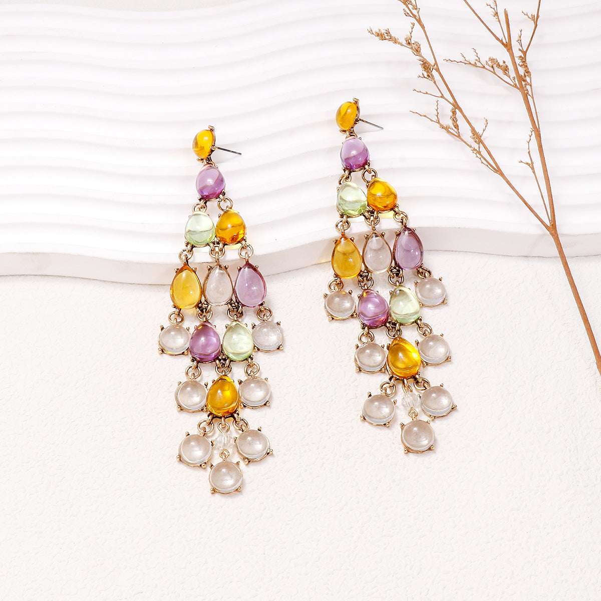 Alloy & Rhinestone Teardrop Earrings Multicolor One Size