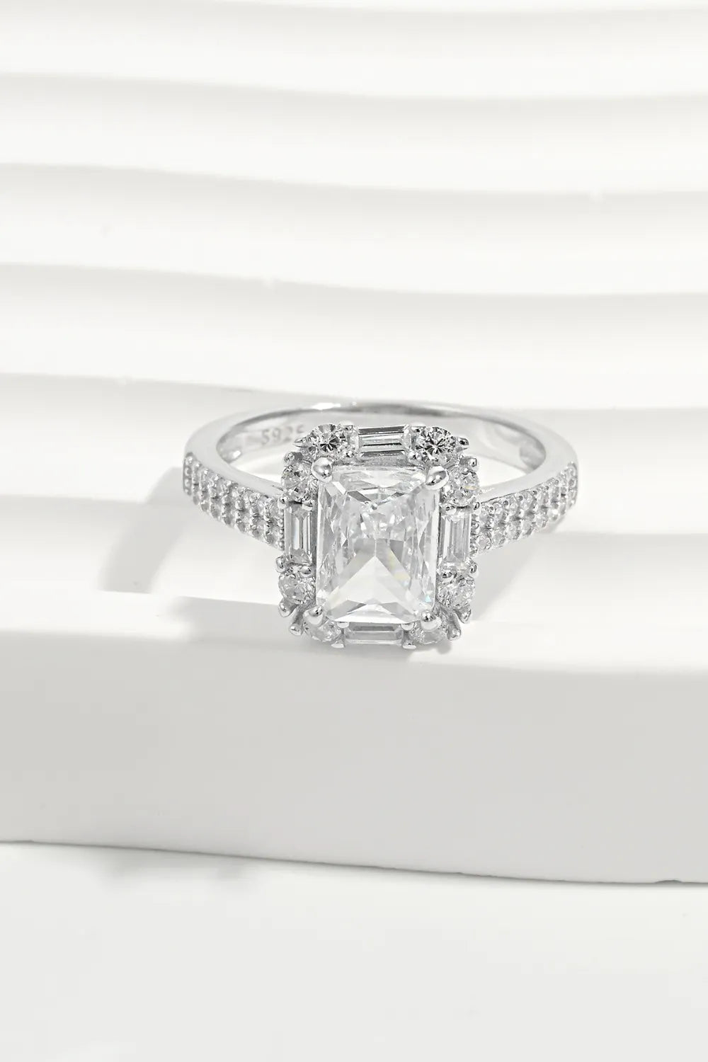 925 Sterling Silver Inlaid Zircon Square Ring Silver