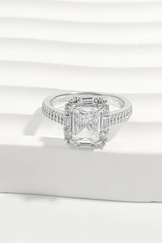 925 Sterling Silver Inlaid Zircon Square Ring Silver