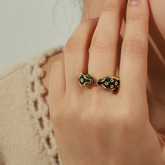Inlaid Zircon Oil Drip Open Ring Gold 7