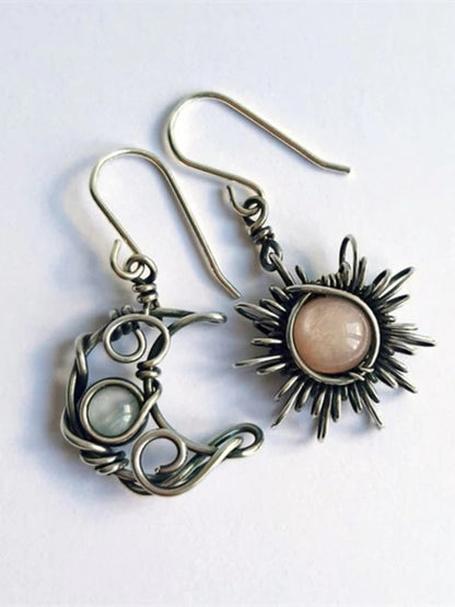 Alloy Moon & Sun Dangle Earrings Silver One Size