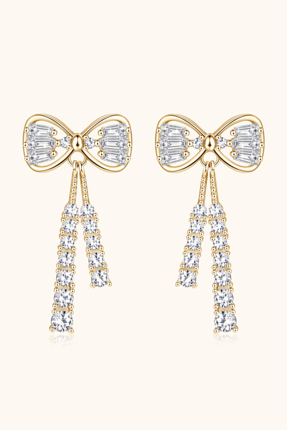 1.12 Carat Moissanite 925 Sterling Silver Bow Earrings Gold One Size