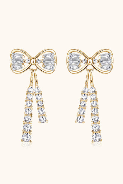 1.12 Carat Moissanite 925 Sterling Silver Bow Earrings Gold One Size