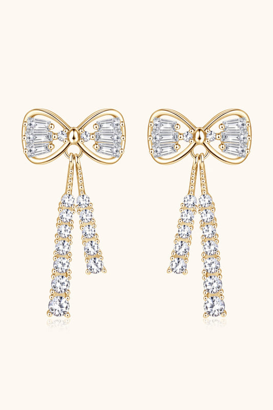 1.12 Carat Moissanite 925 Sterling Silver Bow Earrings Gold One Size