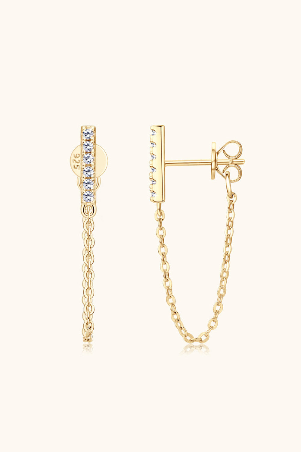 Moissanite 925 Sterling Silver Connected Earrings Gold One Size