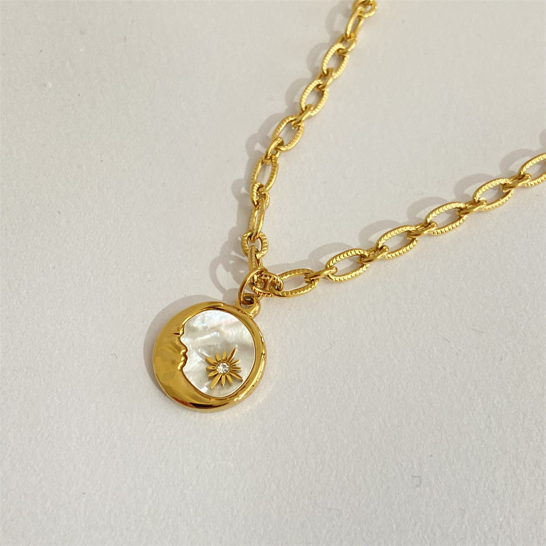 Titanium Steel Sun & Moon Necklace Moon One Size