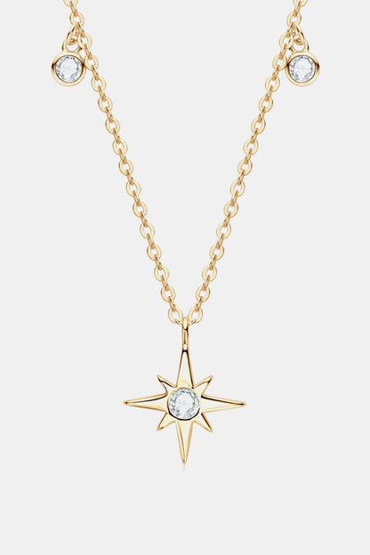 Moissanite North Star Pendant 925 Sterling Silver Necklace Gold One Size