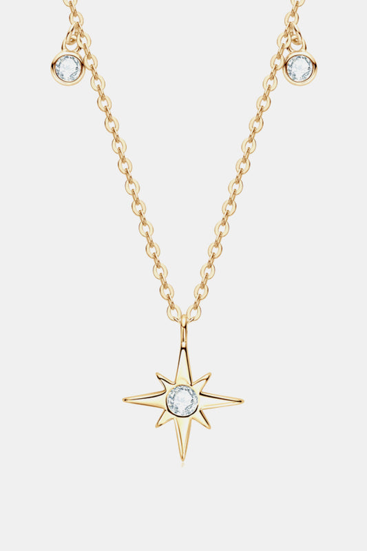 Moissanite North Star Pendant 925 Sterling Silver Necklace Gold One Size