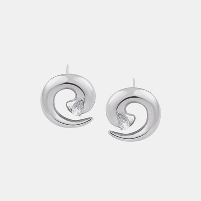 Titanium Steel Zircon Spiral Shape Earrings Silver One Size
