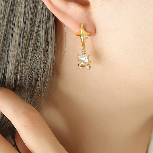 Zircon Copper Geometric Drop Earrings Gold One Size