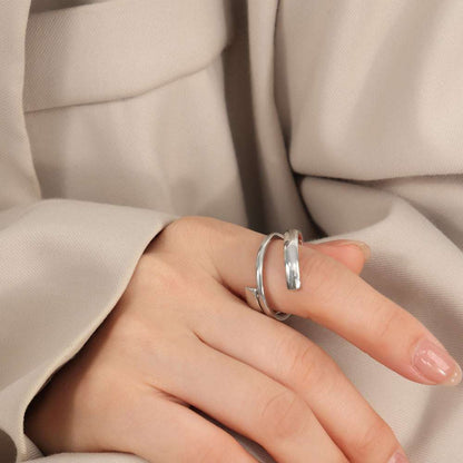 Titanium Steel Layered Wrap Ring Silver