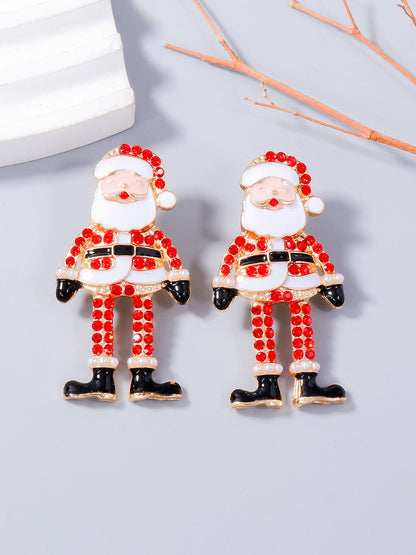 Alloy Rhinestone Santa Earrings Red One Size