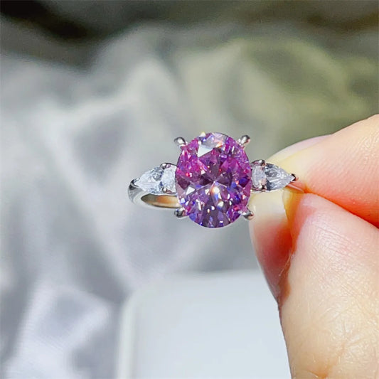 3 Carat Moissanite 925 Sterling Silver Ring Pink Purple