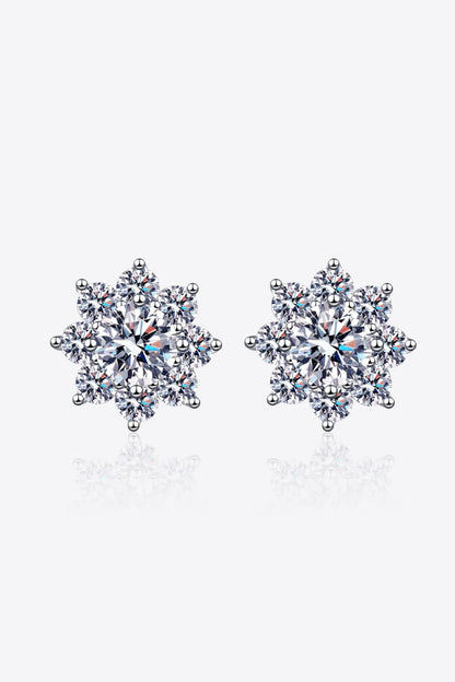 1 Carat Moissanite 925 Sterling Silver Flower Earrings Silver One Size