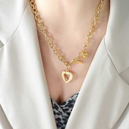 Titanium Steel Heart Pendant Necklace Gold One Size