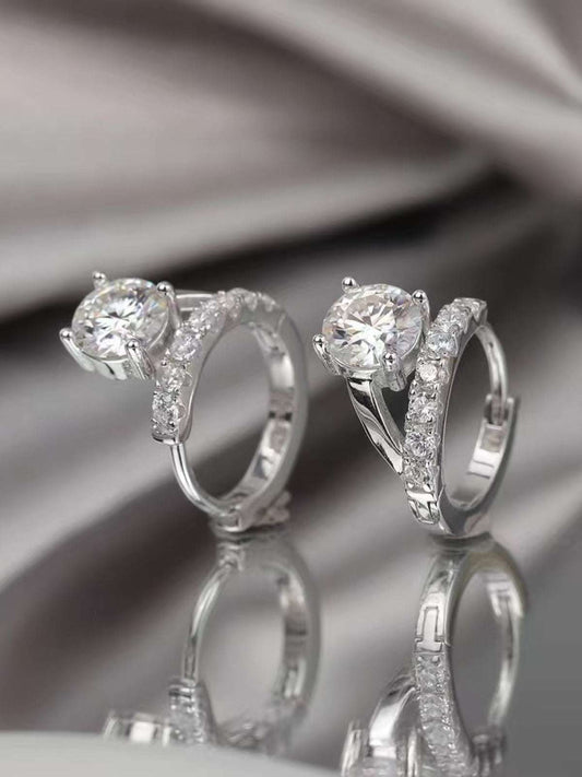 2 Carat Moissanite 925 Sterling Silver Huggie Earrings Silver One Size