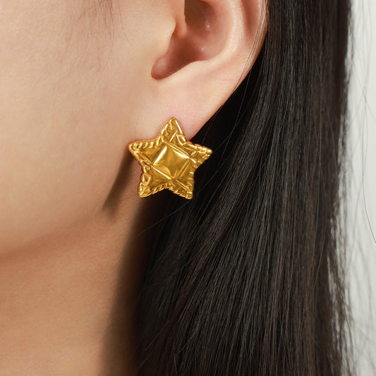 Titanium Steel Star Stud Earrings Gold One Size