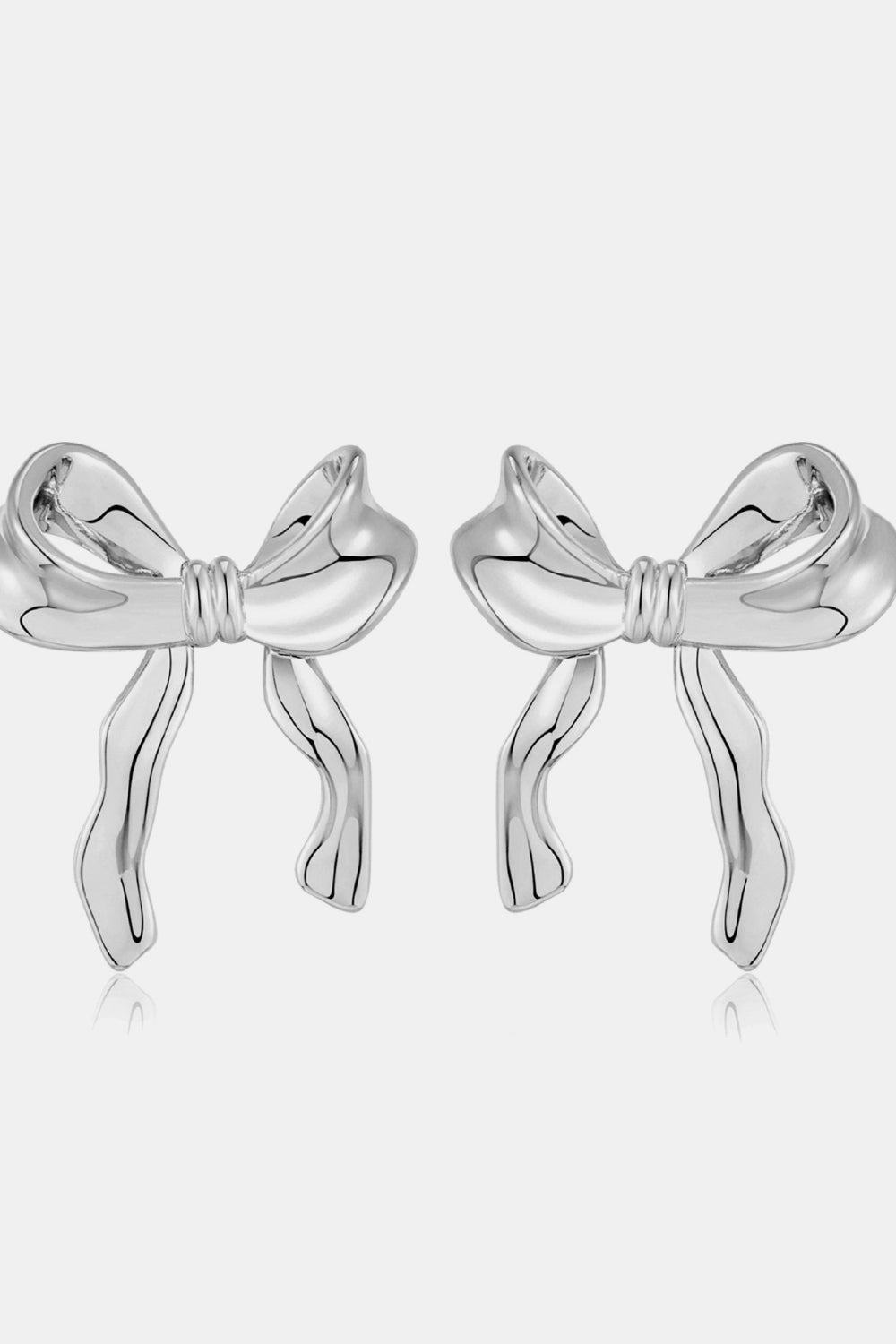 Brass Bow Stud Earrings Silver One Size