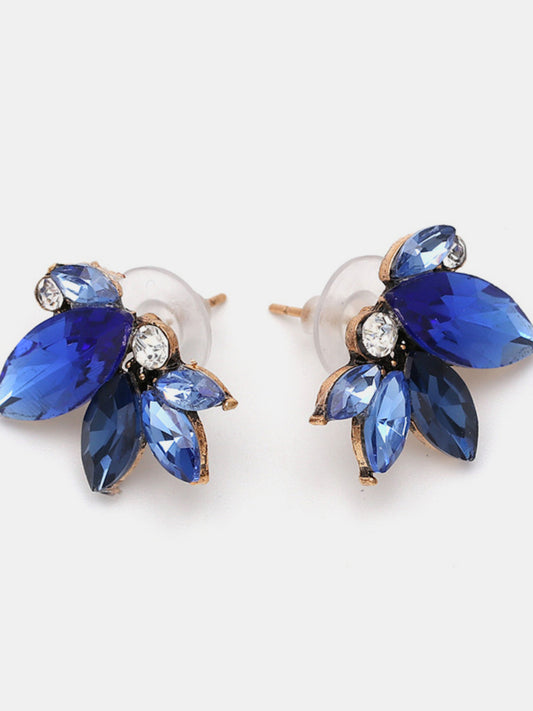 Alloy Rhinestone Flower Stud Earrings Dark Blue One Size