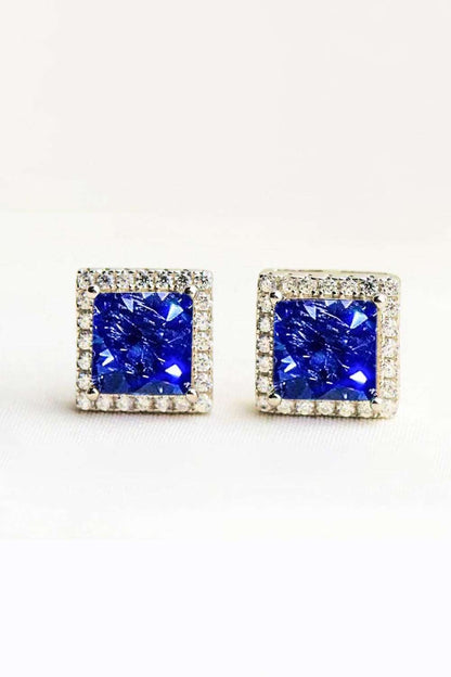 925 Sterling Silver 4 Carat Moissanite Square Earrings Blue One Size