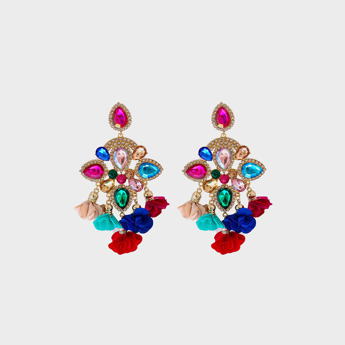 Flower Shape Rhinestone Alloy Dangle Earrings Dark Blue One Size