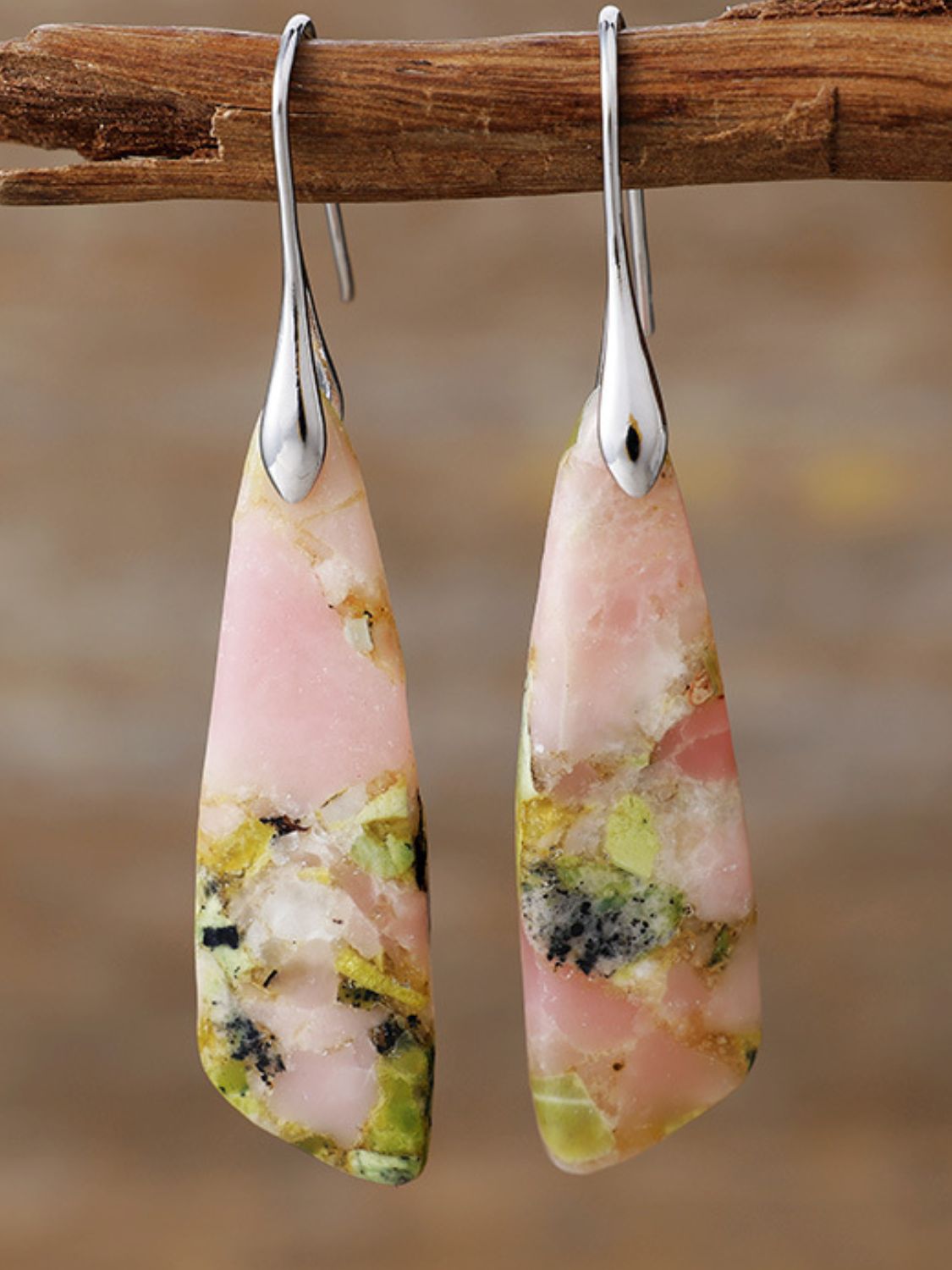 Geometrical Shape Dangle Earrings Pink Yellow Silver One Size