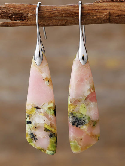 Geometrical Shape Dangle Earrings Pink Yellow Silver One Size